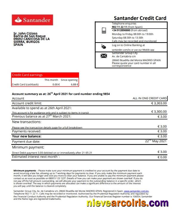 Spain Santander 1 page excel pdf